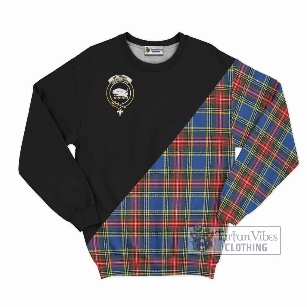 Bethune Tartan Sweatshirt with Family Crest and Military Logo Style - Tartanvibesclothing Shop