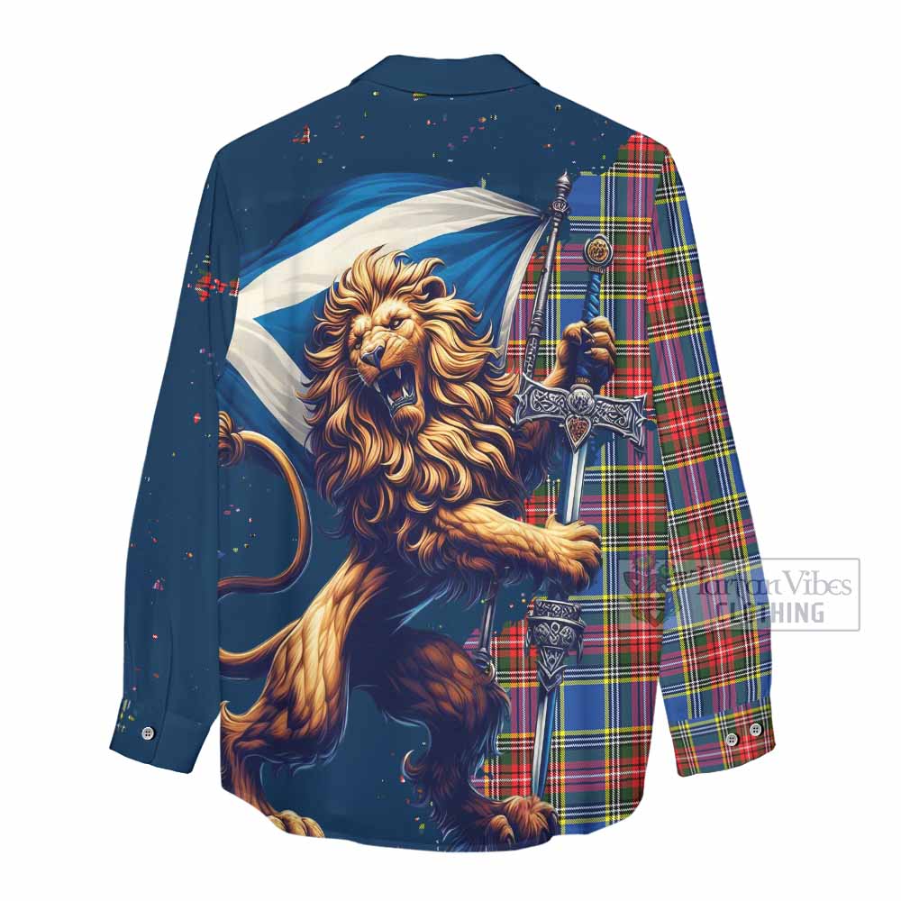 Tartan Vibes Clothing Bethune Tartan Family Crest Women's Casual Shirt with Scottish Majestic Lion