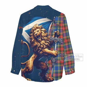 Bethune Tartan Family Crest Women's Casual Shirt with Scottish Majestic Lion