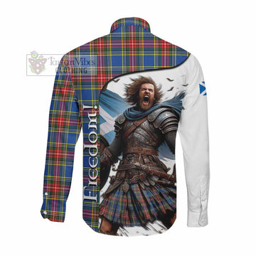 Bethune Crest Tartan Long Sleeve Button Shirt Inspired by the Freedom of Scottish Warrior Men's Shirt - Tartan Vibes Clothing