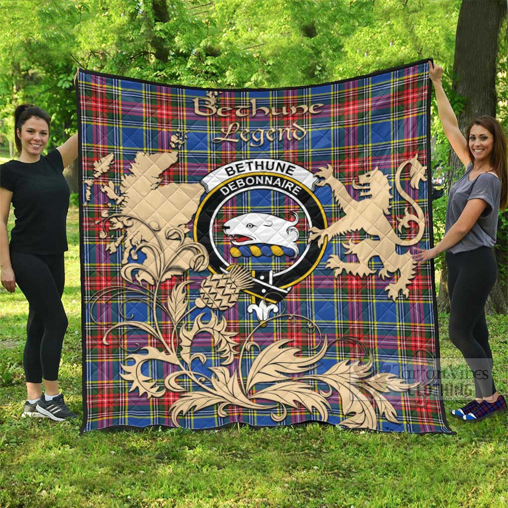 Tartan Vibes Clothing Bethune Tartan Quilt with Family Crest and Scottish Symbol Style