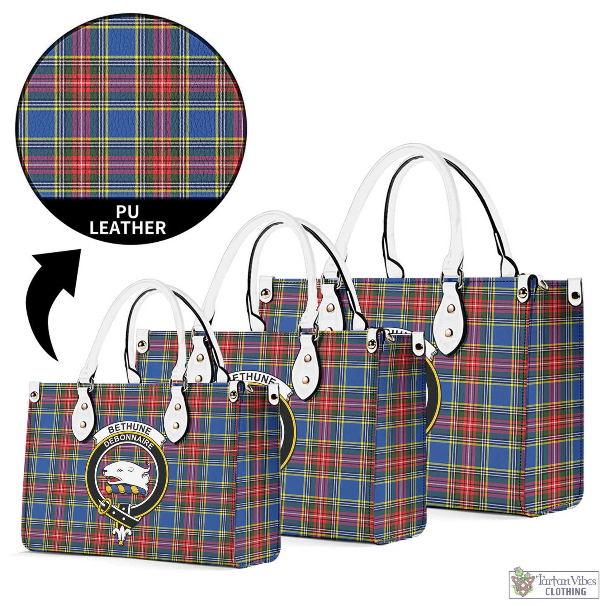 Tartan Vibes Clothing Bethune Tartan Luxury Leather Handbags with Family Crest