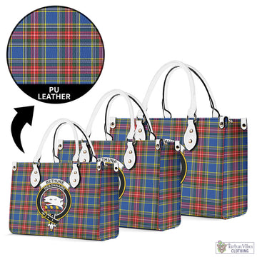 Bethune Tartan Luxury Leather Handbags with Family Crest