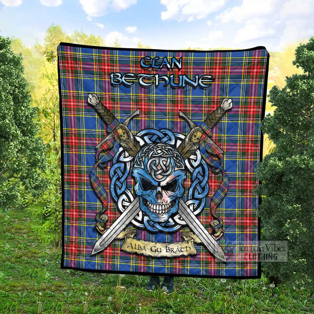 Tartan Vibes Clothing Bethune Tartan Quilt with Celtic Skull Alba Gu Brath Style