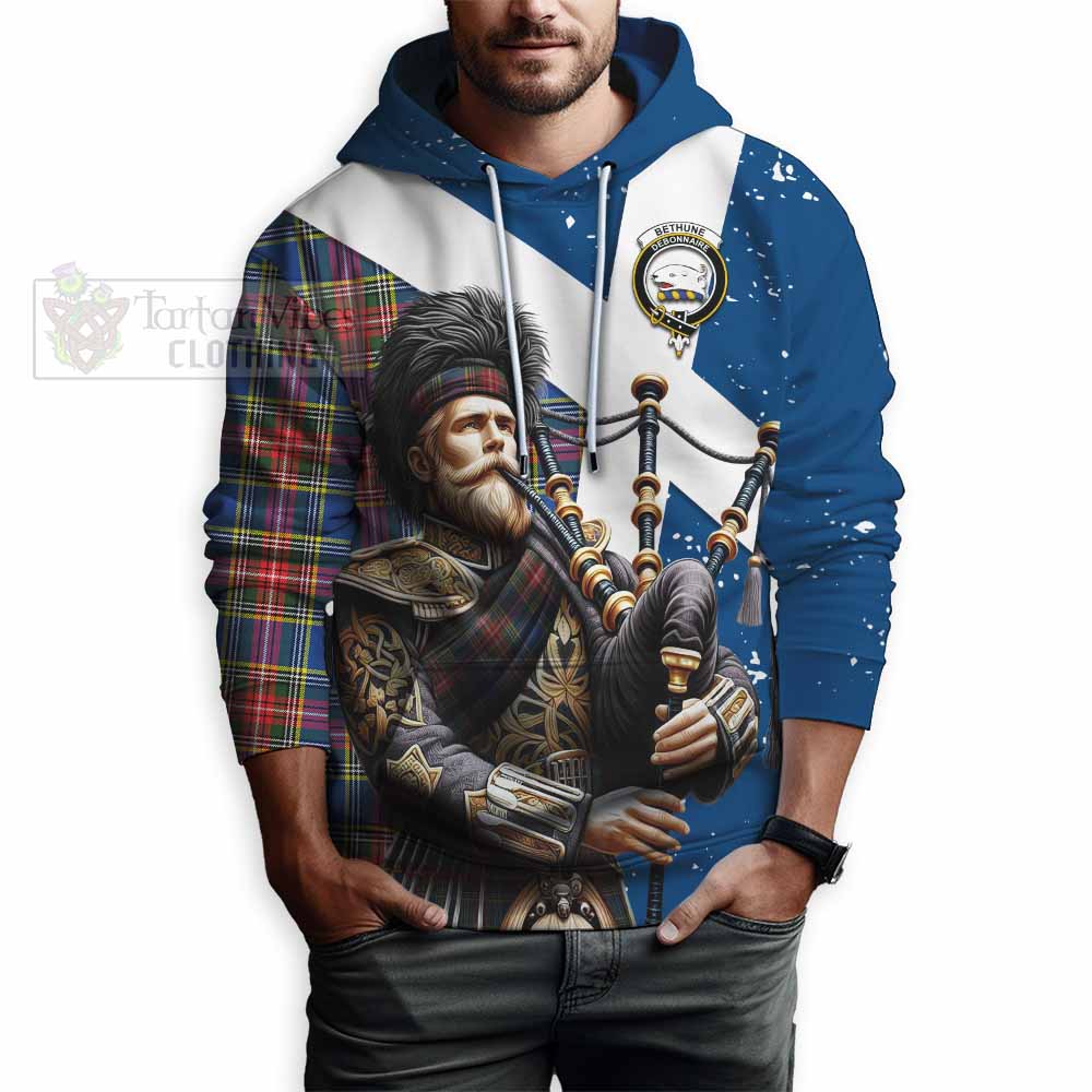 Tartan Vibes Clothing Bethune Tartan Hoodie with Family Crest Scottish Bagpiper Vibes