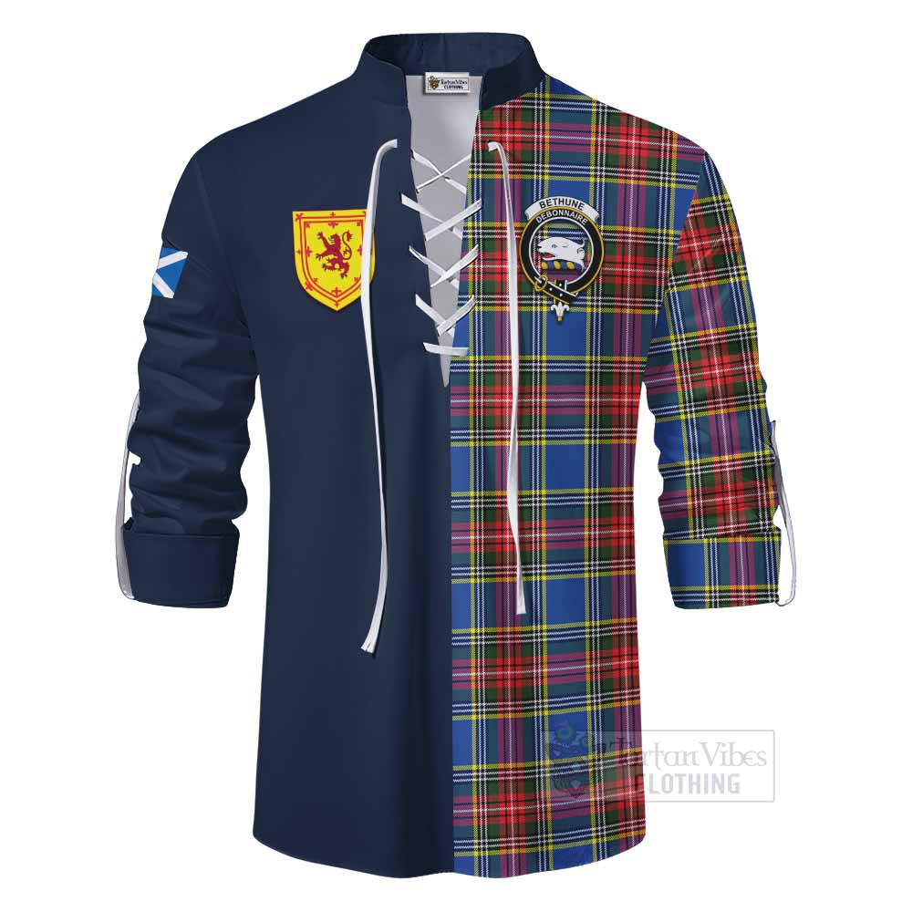 Bethune Tartan Ghillie Kilt Shirt Alba with Scottish Lion Royal Arm Half Style