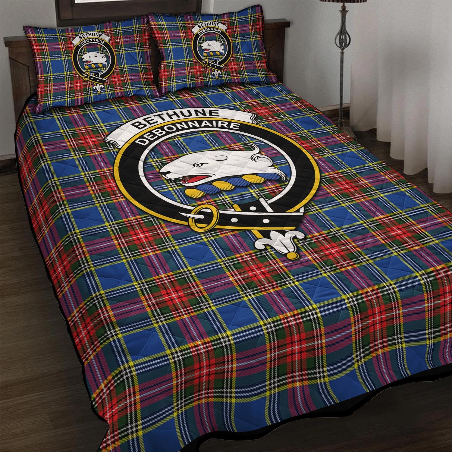 Bethune Tartan Quilt Bed Set with Family Crest - Tartan Vibes Clothing