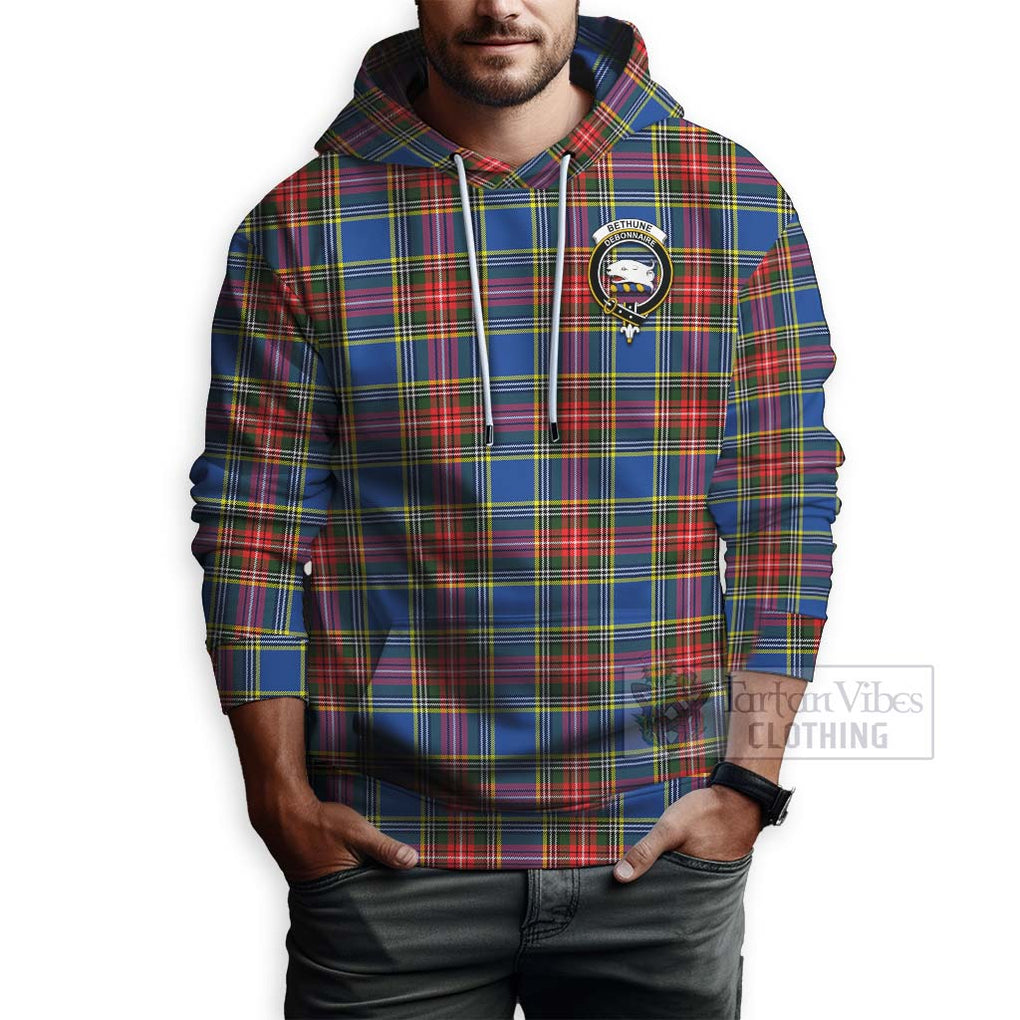 Tartan Vibes Clothing Bethune Tartan Hoodie with Family Crest and Bearded Skull Holding Bottles of Whiskey