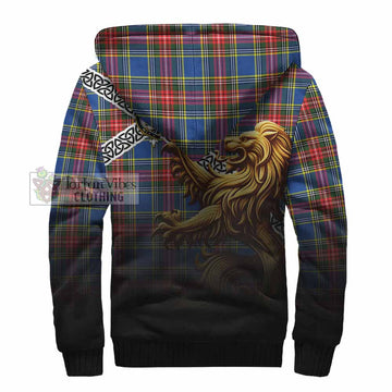 Bethune Crest Tartan Sherpa Hoodie with Golden Lion Emblem Celtic Style - Tartan Vibes Clothing