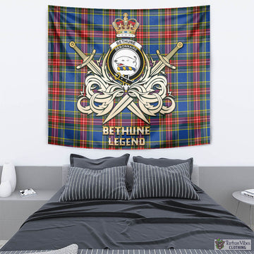 Bethune Tartan Tapestry with Clan Crest and the Golden Sword of Courageous Legacy