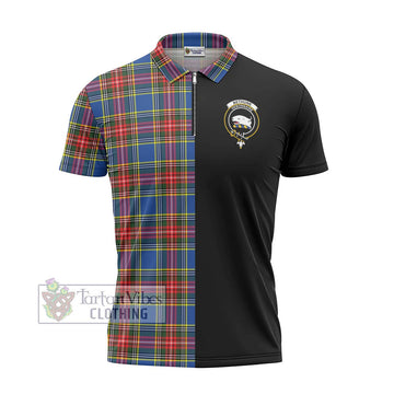 Bethune Tartan Zipper Polo Shirt with Family Crest and Half Of Me Style