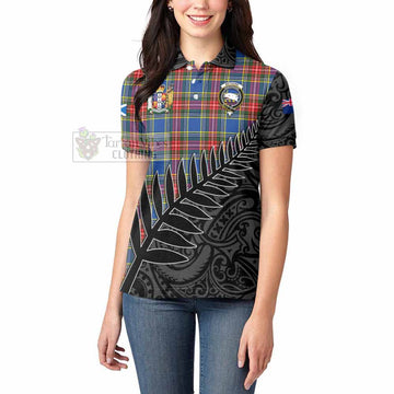 Bethune Crest Tartan Women's Polo Shirt with New Zealand Silver Fern Half Style