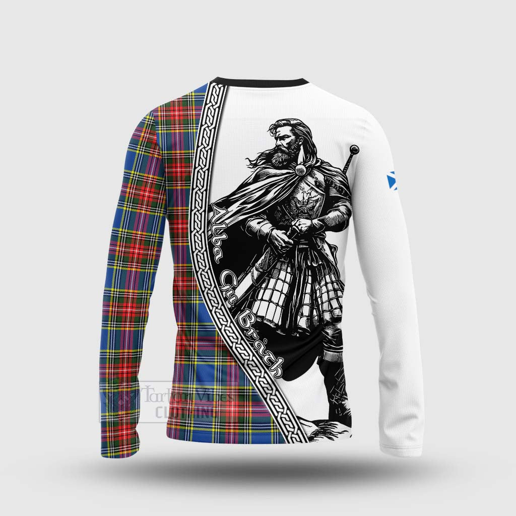 Tartan Vibes Clothing Bethune Tartan Clan Crest Long Sleeve T-Shirt with Highlander Warrior Celtic Style