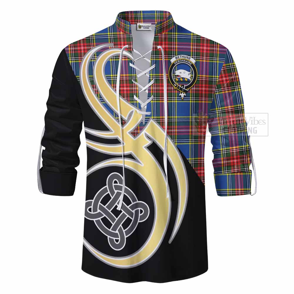 Bethune Tartan Ghillie Kilt Shirt with Family Crest and Celtic Symbol Style - Tartan Vibes Clothing