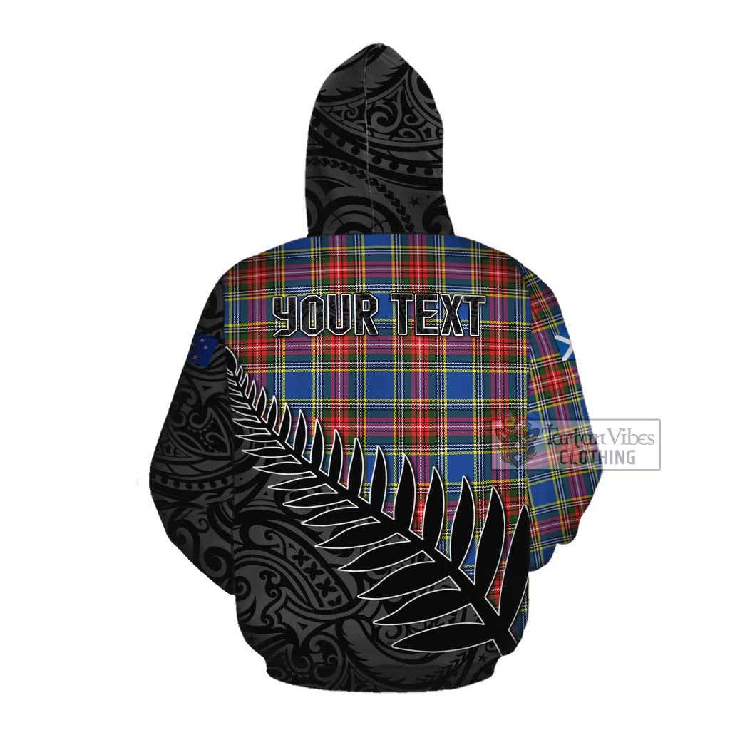 Tartan Vibes Clothing Bethune Crest Tartan Cotton Hoodie with New Zealand Silver Fern Half Style