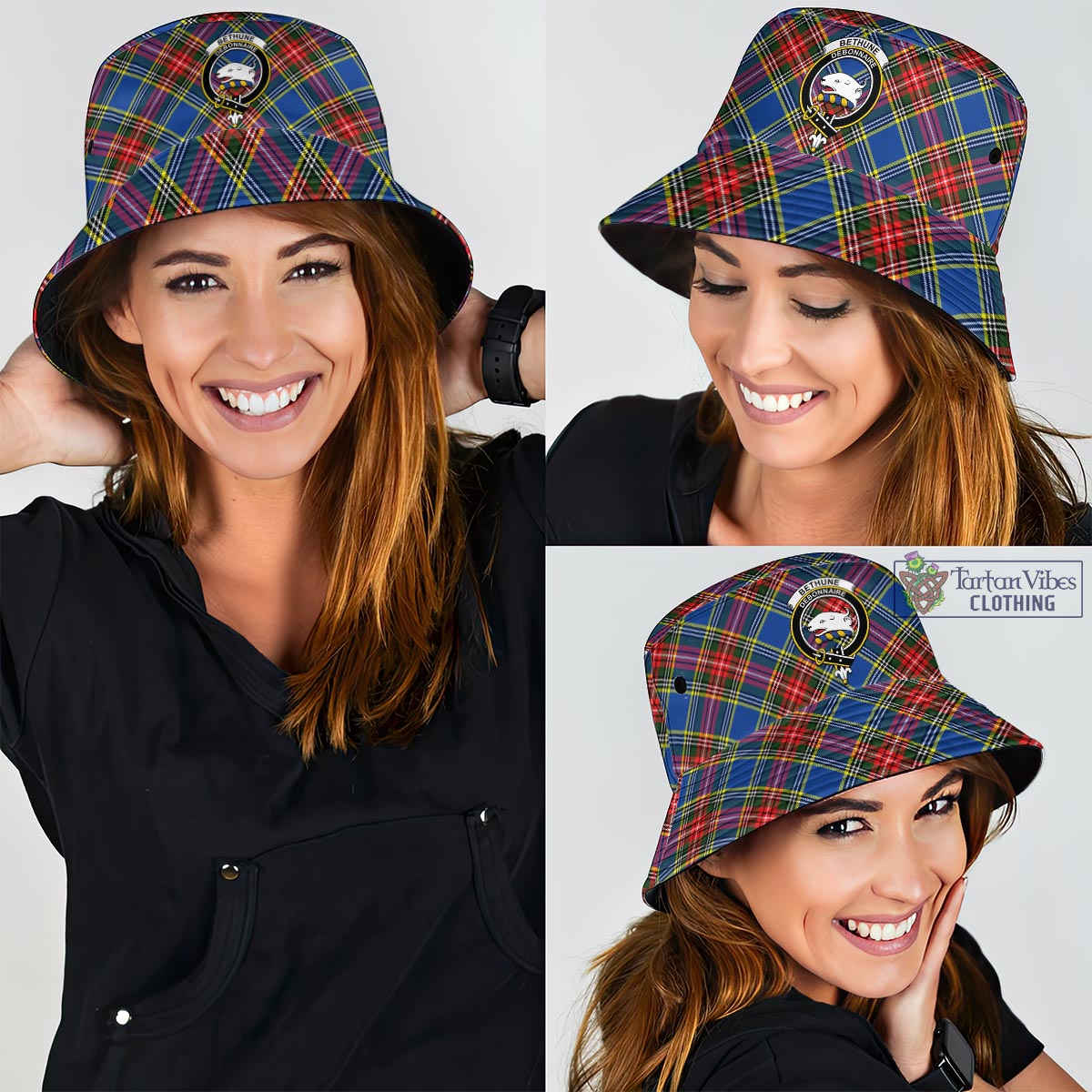 Tartan Vibes Clothing Bethune Tartan Bucket Hat with Family Crest