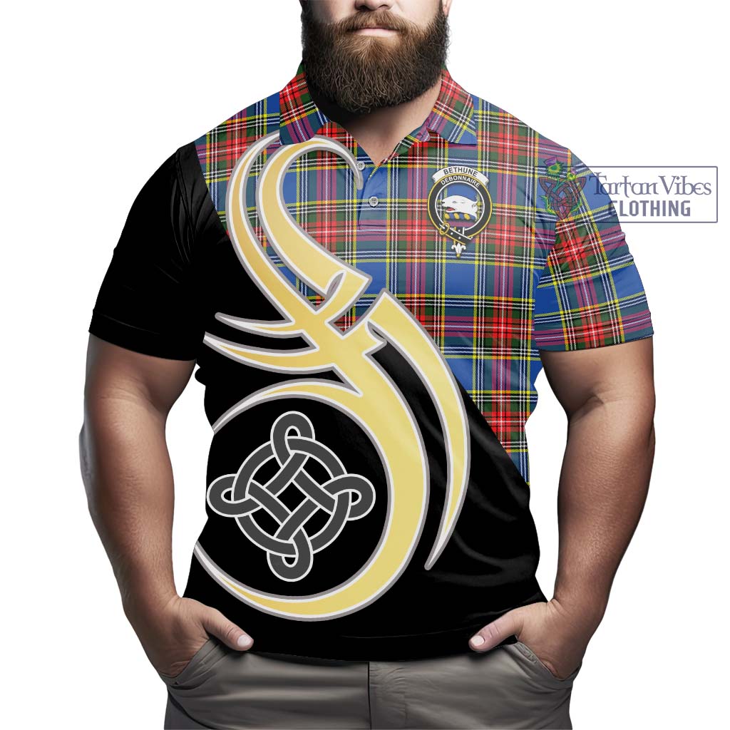 Bethune Tartan Polo Shirt with Family Crest and Celtic Symbol Style - Tartan Vibes Clothing