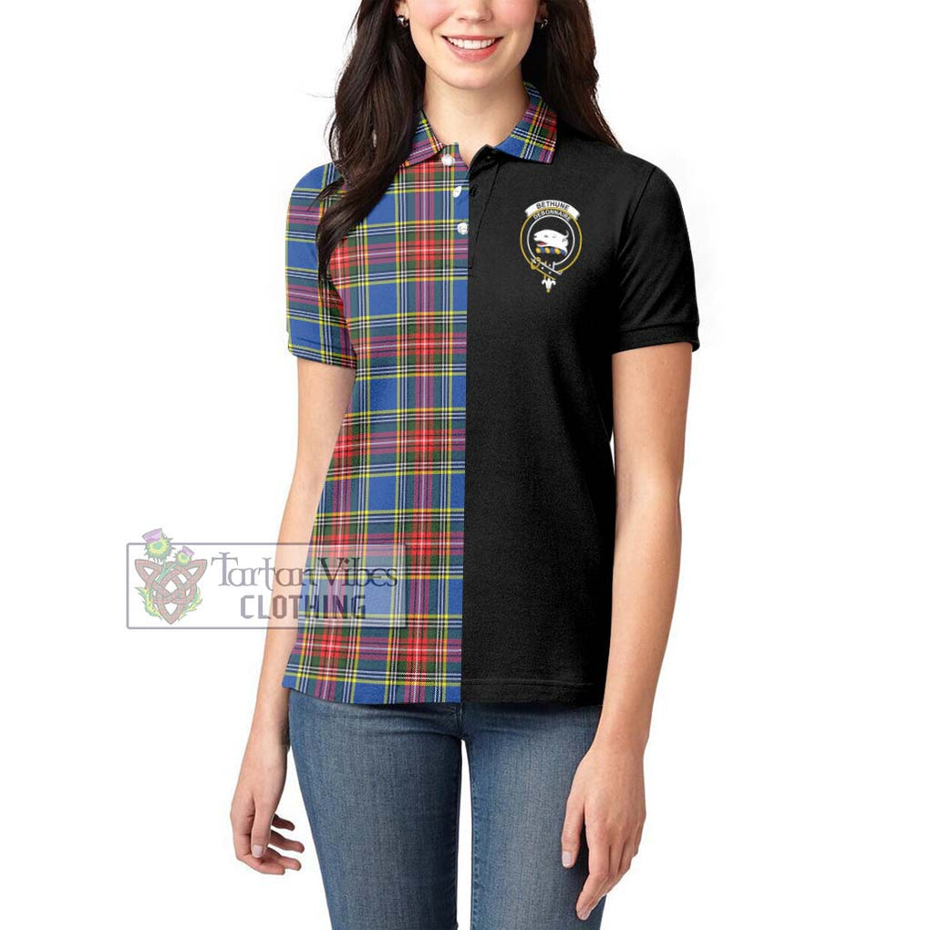 Bethune Tartan Women's Polo Shirt with Family Crest and Half Of Me Style - Tartanvibesclothing Shop