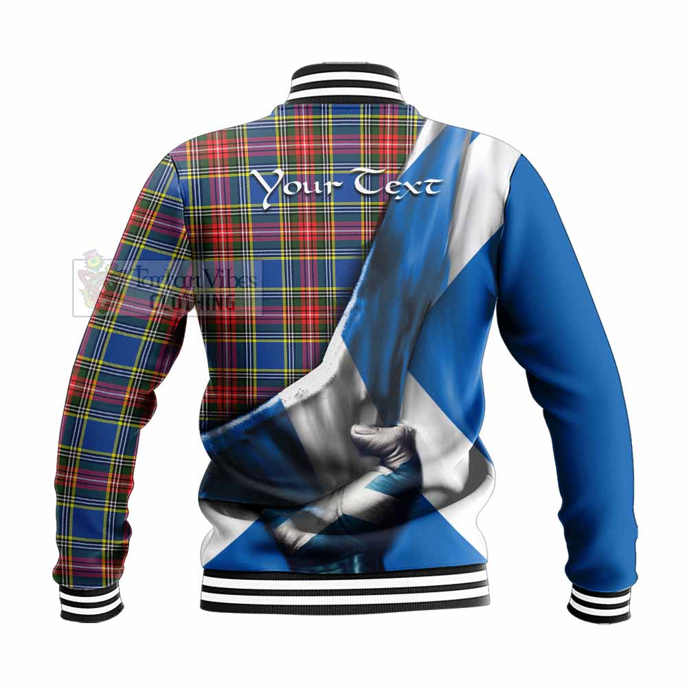 Tartan Vibes Clothing Bethune Tartan Baseball Jacket with Family Crest Scotland Patriotic Style