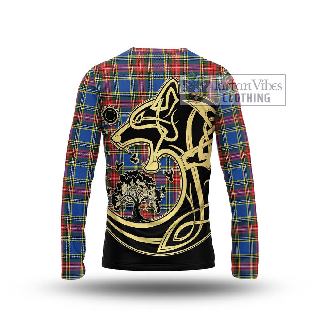 Bethune Tartan Long Sleeve T-Shirt with Family Crest Celtic Wolf Style - Tartan Vibes Clothing