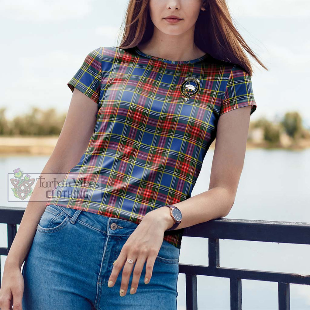 Bethune Tartan Cotton T-Shirt with Family Crest Women's Shirt - Tartanvibesclothing Shop