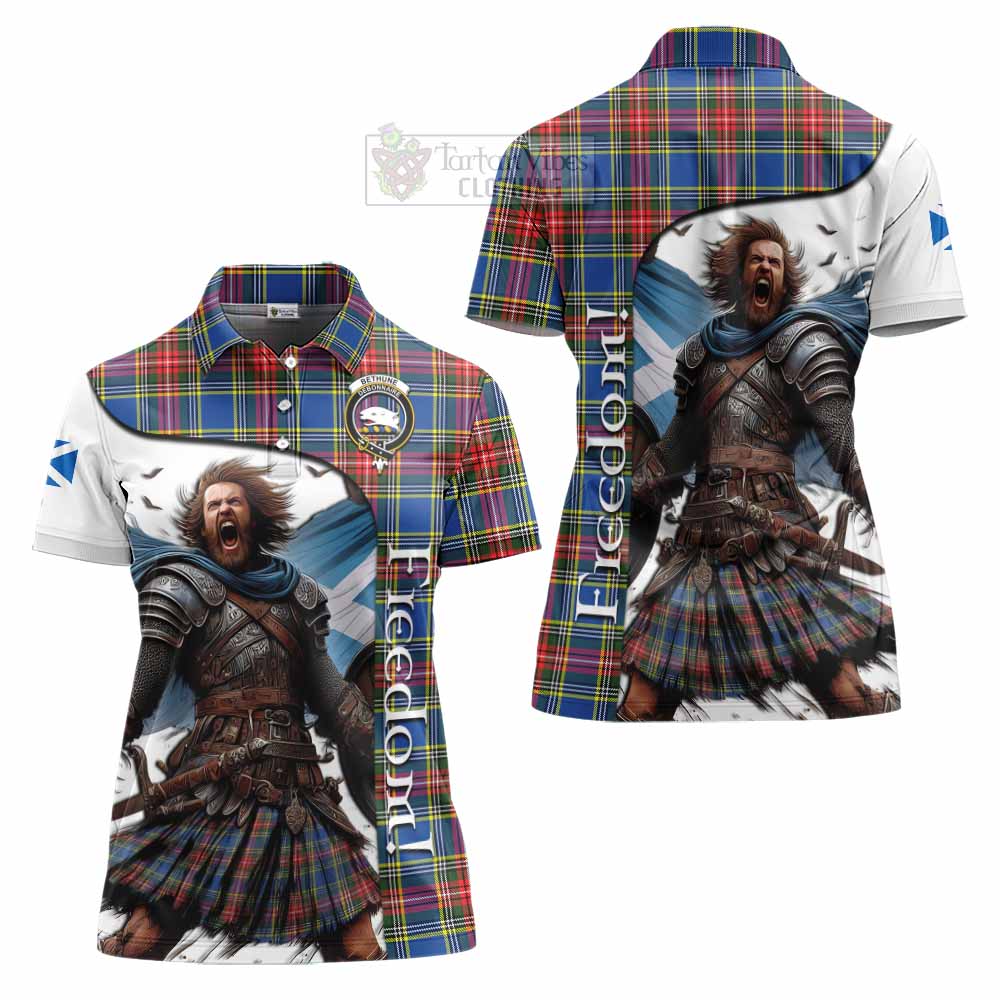 Tartan Vibes Clothing Bethune Crest Tartan Women's Polo Shirt Inspired by the Freedom of Scottish Warrior