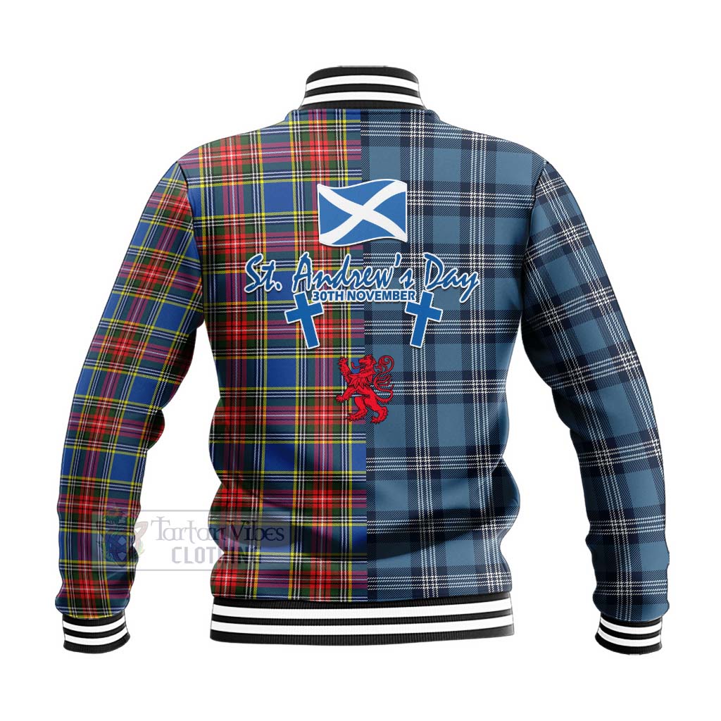 Tartan Vibes Clothing Bethune Tartan Baseball Jacket Happy St. Andrew's Day Half Tartan Style