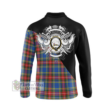 Bethune Tartan Long Sleeve Polo Shirt with Family Crest and Military Logo Style