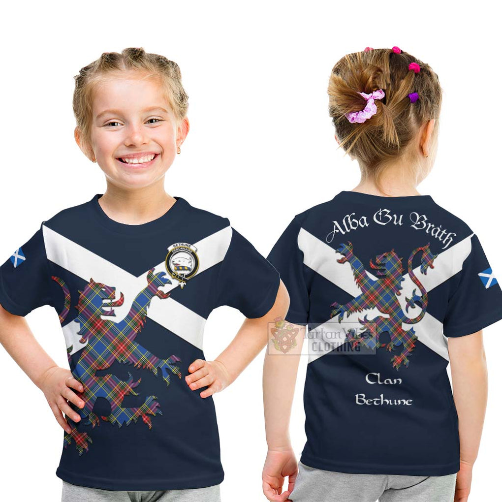 Tartan Vibes Clothing Bethune Tartan Lion Rampant Kid T-Shirt – Proudly Display Your Heritage with Alba Gu Brath and Clan Name