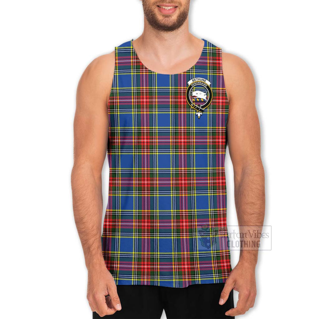 Tartan Vibes Clothing Bethune Tartan Men's Tank Top with Family Crest and Bearded Skull Holding Bottles of Whiskey