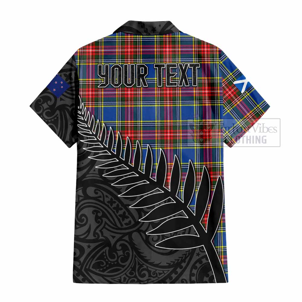 Tartan Vibes Clothing Bethune Crest Tartan Short Sleeve Button Shirt with New Zealand Silver Fern Half Style