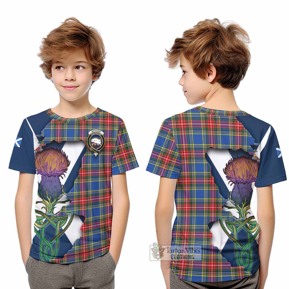 Bethune Tartan Family Crest Kid T-Shirt Scottish Thistle Celtic Inspired - Tartan Vibes Clothing