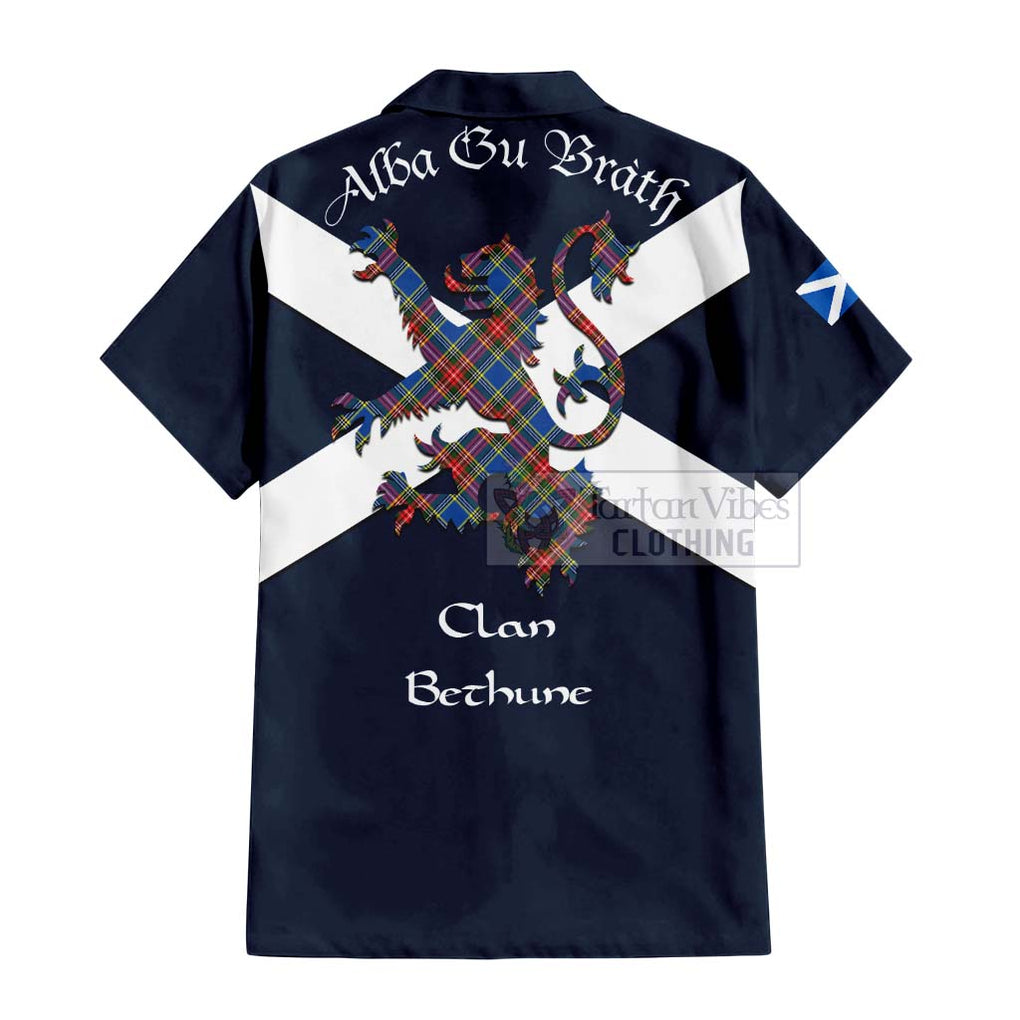 Tartan Vibes Clothing Bethune Tartan Lion Rampant Short Sleeve Button Shirt – Proudly Display Your Heritage with Alba Gu Brath and Clan Name