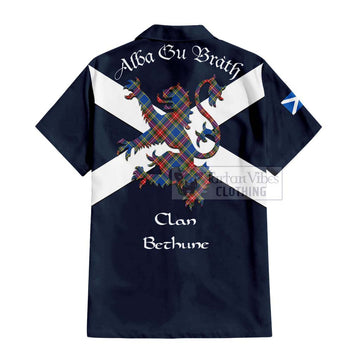 Bethune Tartan Lion Rampant Short Sleeve Button Shirt  Proudly Display Your Heritage with Alba Gu Brath and Clan Name