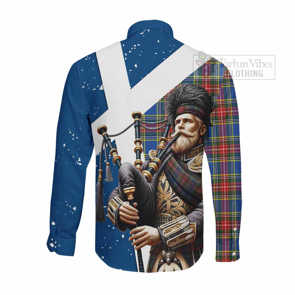 Tartan Vibes Clothing Bethune Tartan Long Sleeve Button Shirt with Family Crest Scottish Bagpiper Vibes