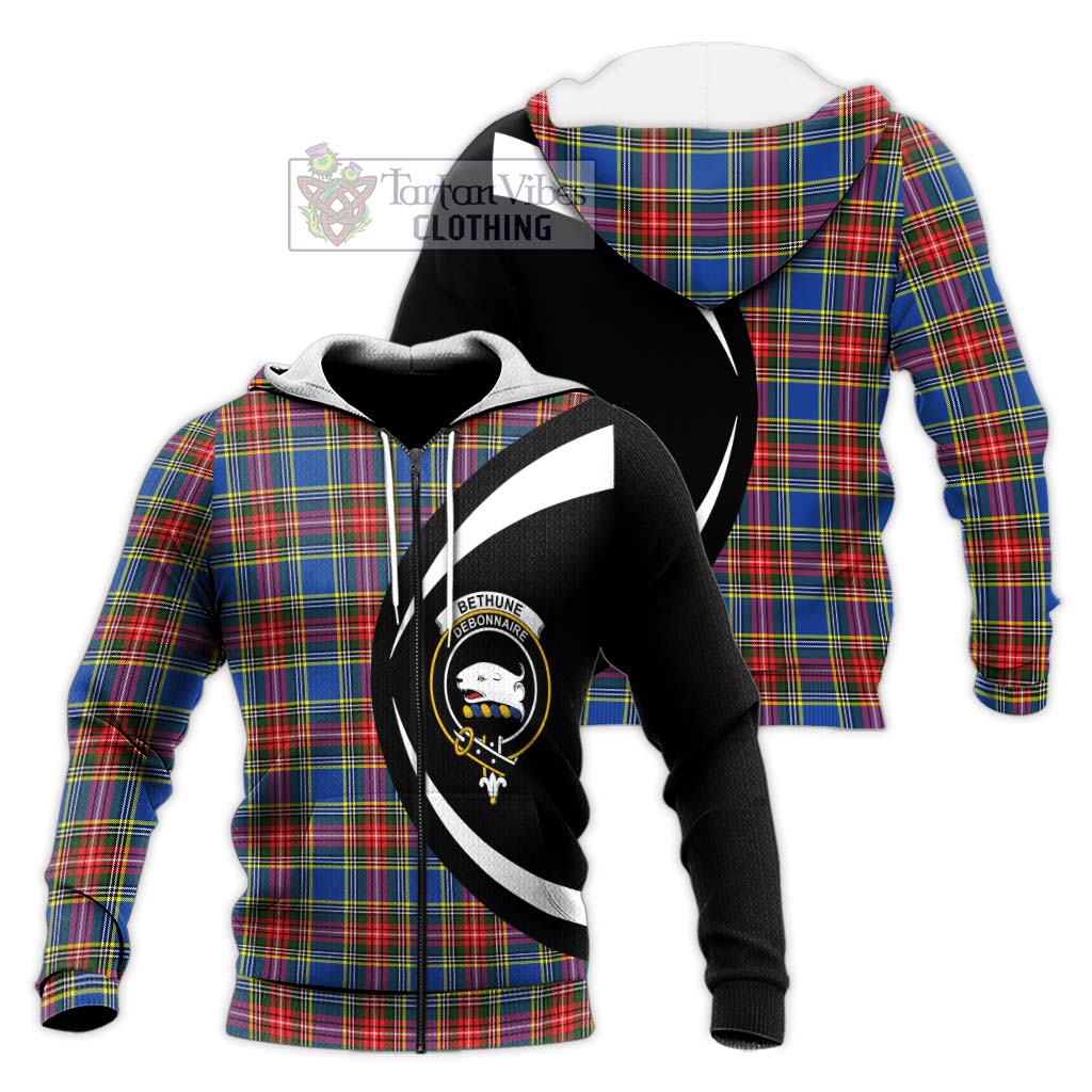 Bethune Tartan Knitted Hoodie with Family Crest Circle Style Unisex Knitted Zip Hoodie - Tartan Vibes Clothing