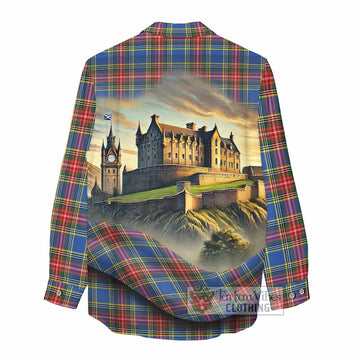 Bethune Tartan Family Crest Women's Casual Shirt with Scottish Ancient Castle Style - Tartan Vibes Clothing