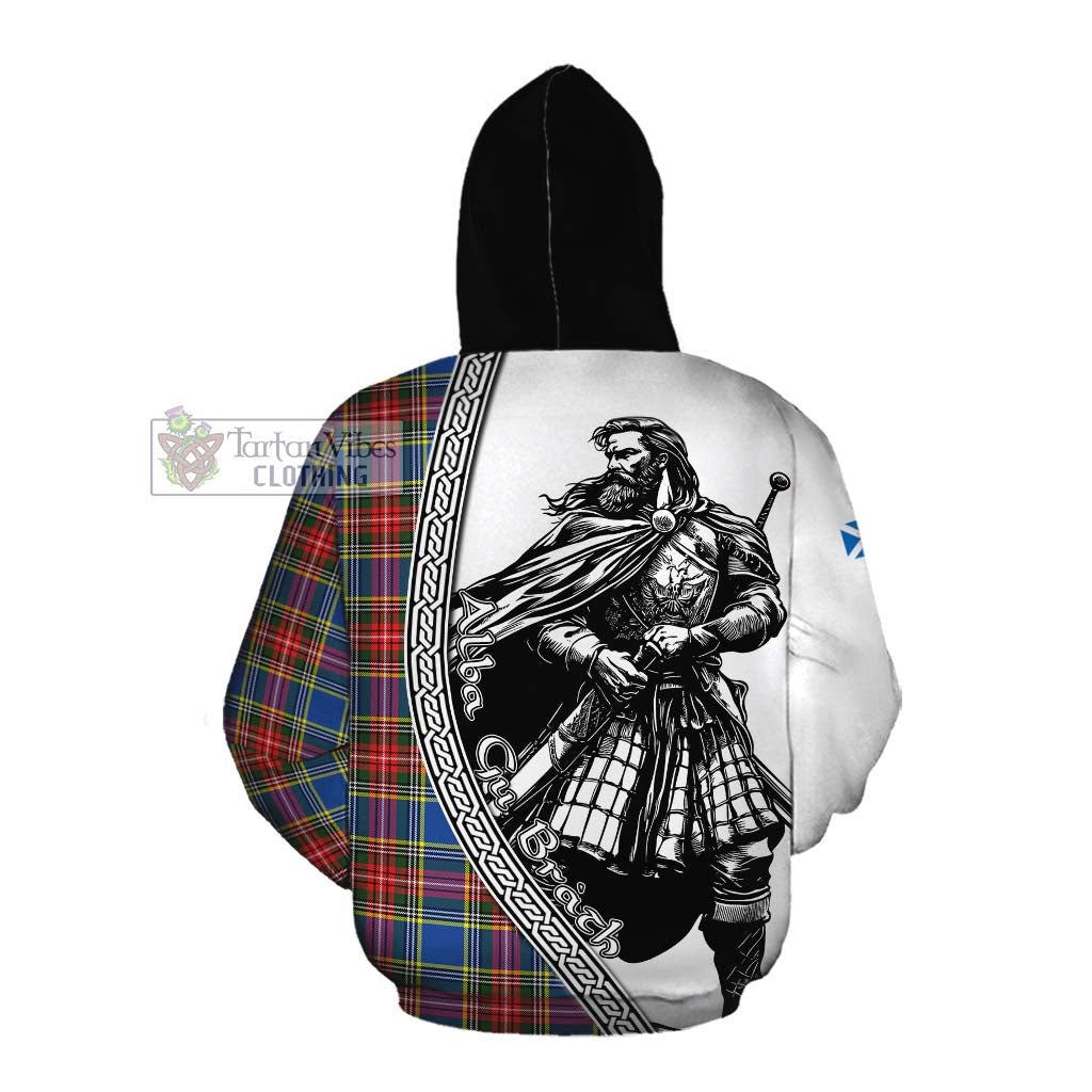 Tartan Vibes Clothing Bethune Tartan Clan Crest Cotton Hoodie with Highlander Warrior Celtic Style