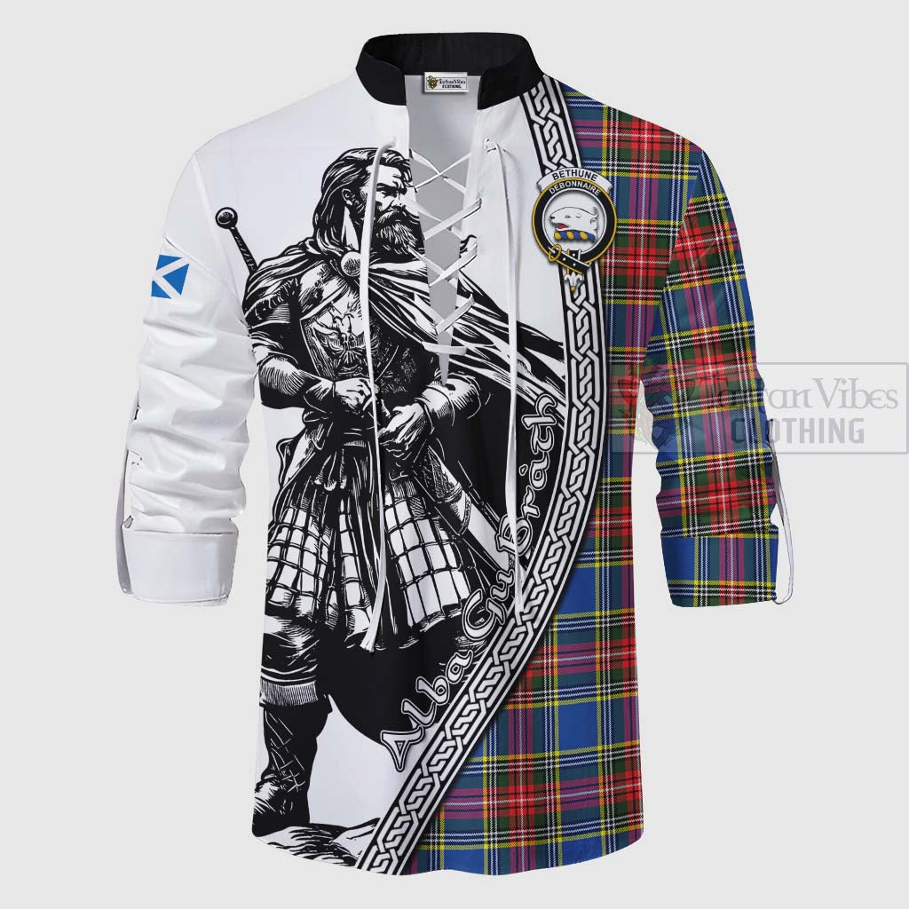 Tartan Vibes Clothing Bethune Tartan Clan Crest Ghillie Kilt Shirt with Highlander Warrior Celtic Style