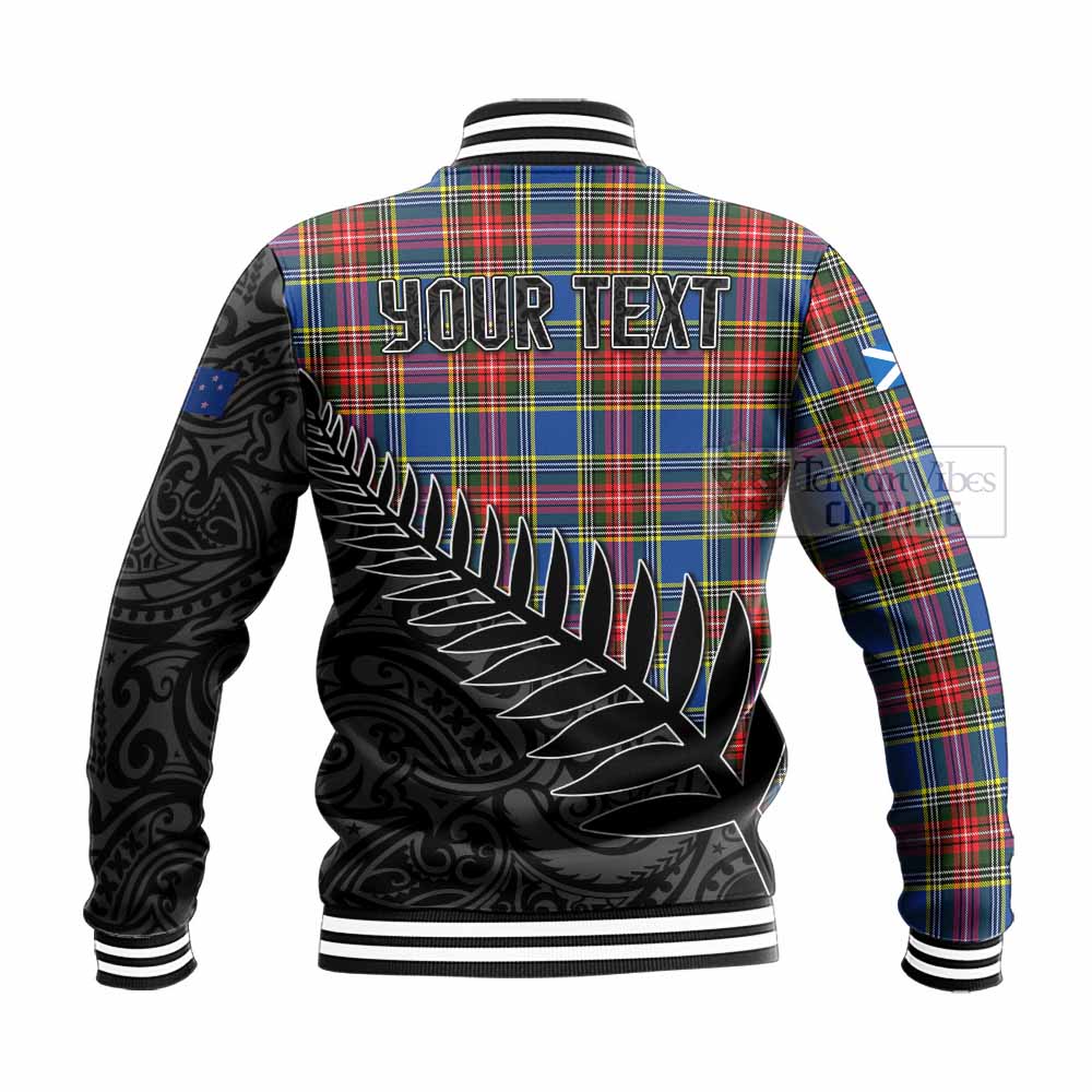 Tartan Vibes Clothing Bethune Crest Tartan Baseball Jacket with New Zealand Silver Fern Half Style