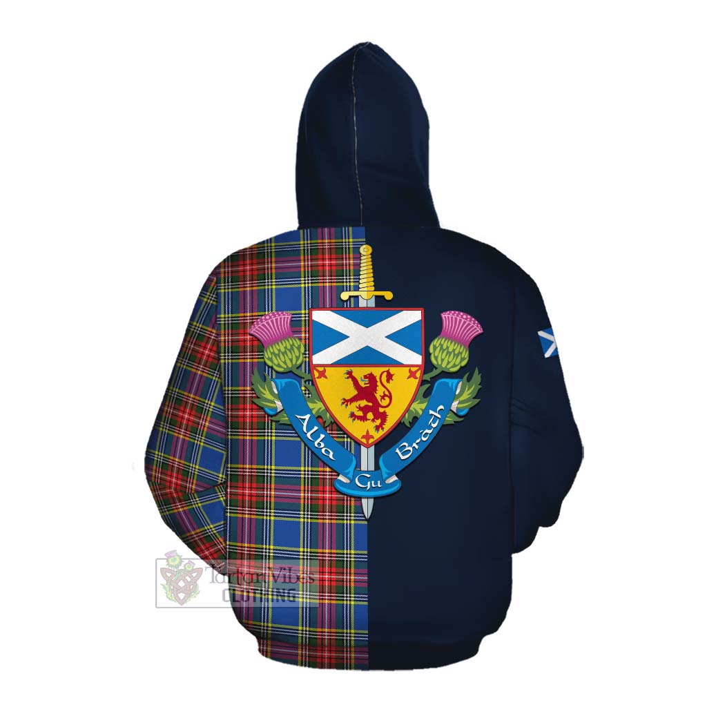 Tartan Vibes Clothing Bethune Tartan Cotton Hoodie Alba with Scottish Lion Royal Arm Half Style