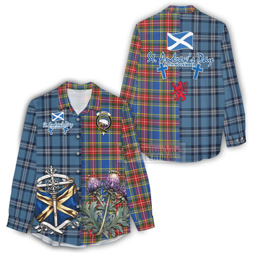 Bethune Tartan Women's Casual Shirt Happy St. Andrew's Day Half Tartan Style