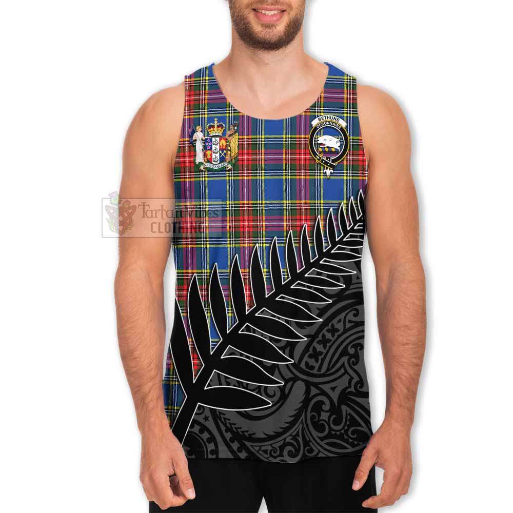 Tartan Vibes Clothing Bethune Crest Tartan Men's Tank Top with New Zealand Silver Fern Half Style