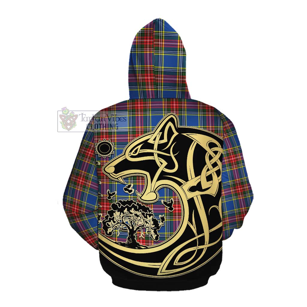 Tartan Vibes Clothing Bethune Tartan Cotton Hoodie with Family Crest Celtic Wolf Style