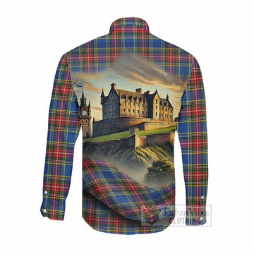 Bethune Tartan Family Crest Long Sleeve Button Shirt with Scottish Ancient Castle Style Men's Shirt - Tartan Vibes Clothing