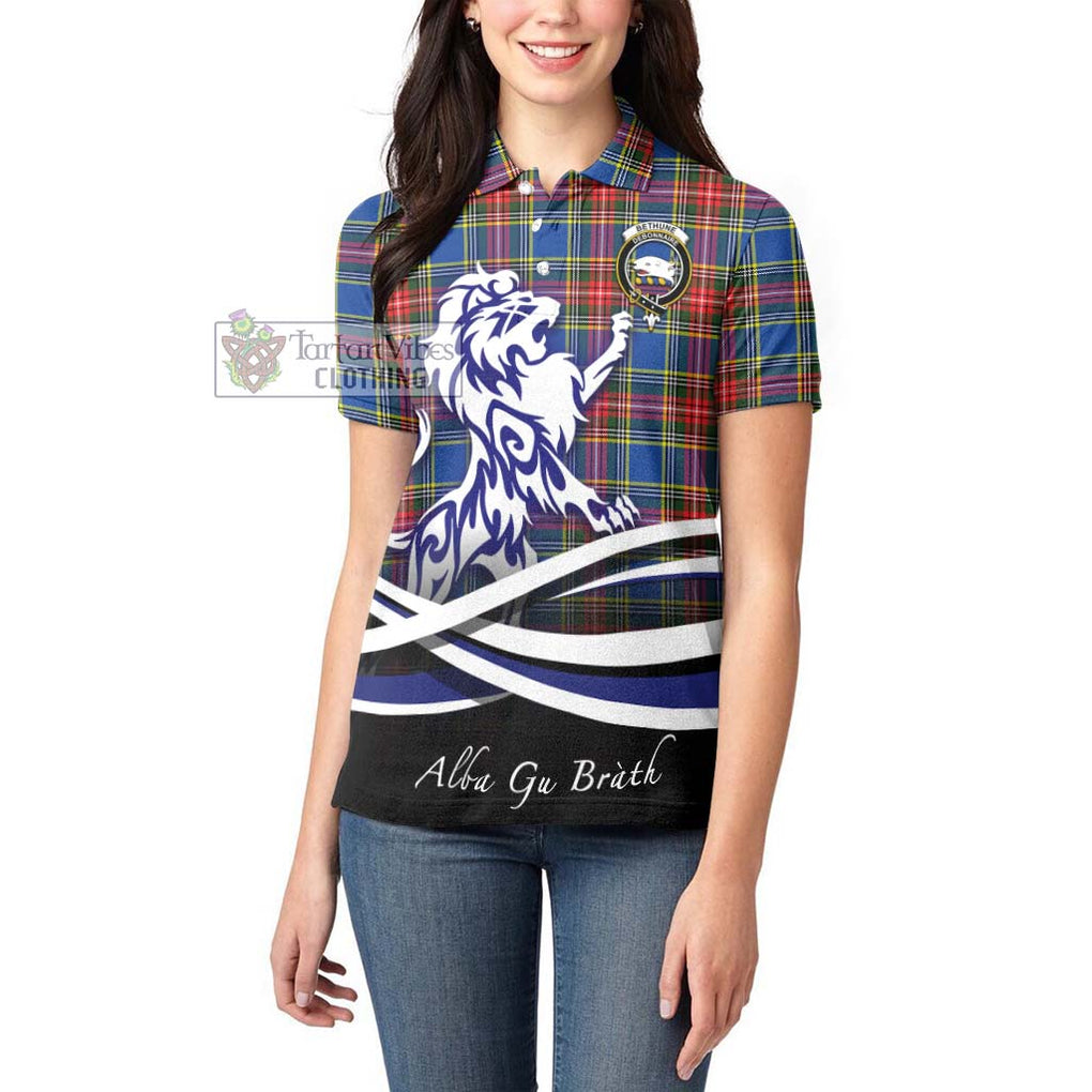 Bethune Tartan Women's Polo Shirt with Alba Gu Brath Regal Lion Emblem - Tartanvibesclothing Shop