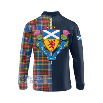 Bethune Tartan Long Sleeve Polo Shirt Alba with Scottish Lion Royal Arm Half Style