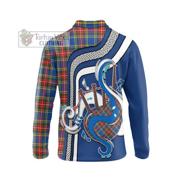 Bethune Tartan Long Sleeve Polo Shirt with Epic Bagpipe Style