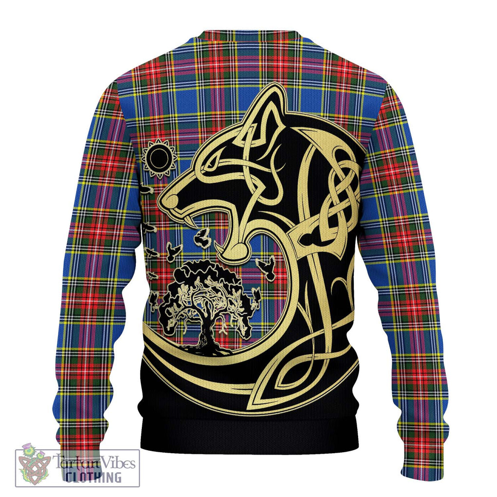 Bethune Tartan Knitted Sweater with Family Crest Celtic Wolf Style - Tartan Vibes Clothing