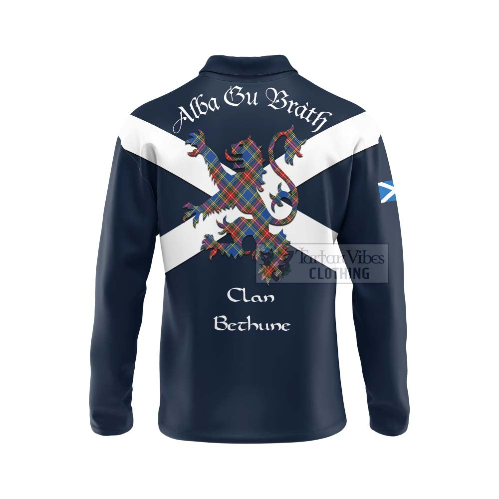 Tartan Vibes Clothing Bethune Tartan Lion Rampant Long Sleeve Polo Shirt – Proudly Display Your Heritage with Alba Gu Brath and Clan Name